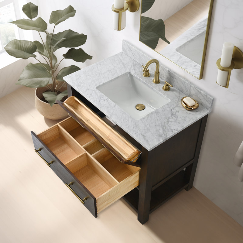 Keri 36" Single Bathroom Vanity, Brown Oak/Antique Brass