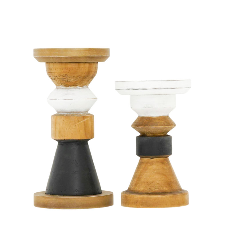 Ensemble de 2 porte-bougies multicolores en bois 9,5 po