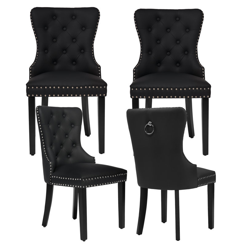 PU Leather Dining Chairs with Pull Ring, Black