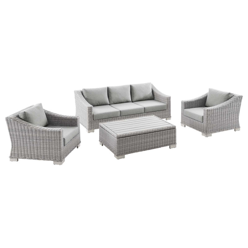 Modway Conway 4-Piece Outdoor Patio Wicker Rattan Furniture Set, Gray