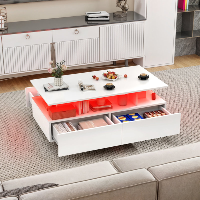 Ellise LED Coffee Table with 4 Drawers, White