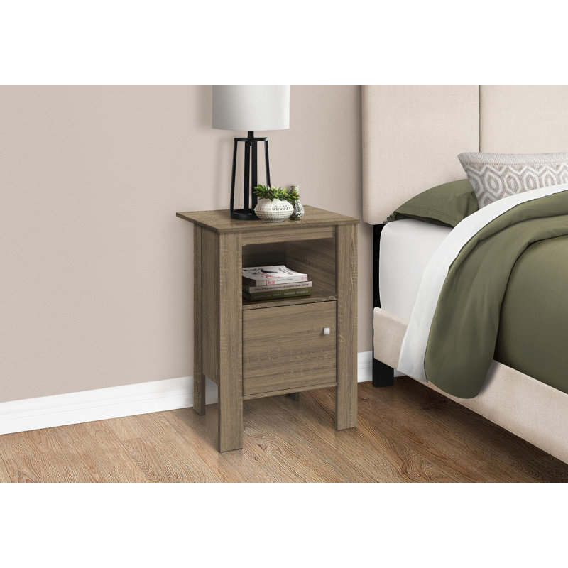 Table d'appoint, côté, bout, table de chevet, lampe, rangement, salon, chambre à coucher, stratifié, transitionnel, Taupe
