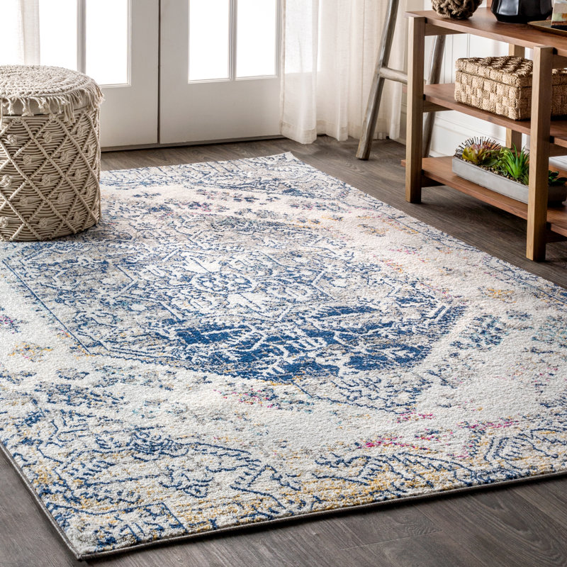 Latorre Modern Persian Boho Vintage Cream/Blue Rug, Rectangle 4' x 6'