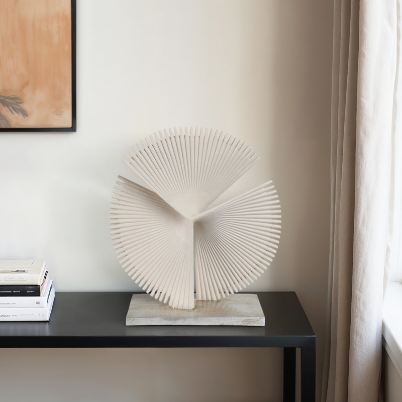 Decorative Object Resin Polyresin Geometric Fan Design Modern Casual Home Decor For Living Room Bedroom Office - 19" Ivory & Tan