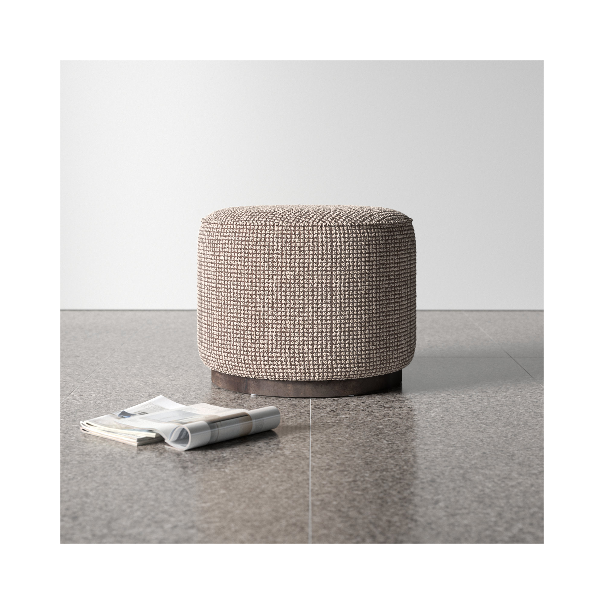 Acker 22" Wide Round Standard Ottoman, Barrow Taupe Polyester Blend