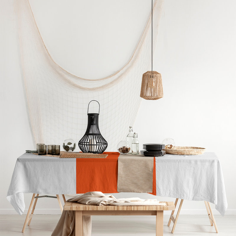 Philadelphia Table Runner, White/Orange/White, Cotton Blend, 102" x 58"