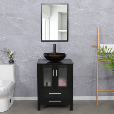 Oley 24" Single Bathroom Vanity Set with Vessel Sink, Faucet, Drain