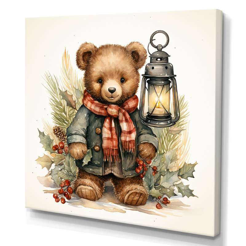 Ours en peluche de Noël, chambre de bébé I - art mural de l'ours en peluche, H 16 po x l 16 po x P 1 po, Toile tendue