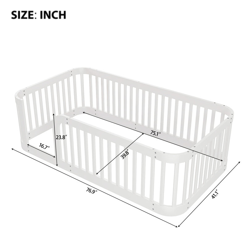 Floor Bed With Fence, Twin, White