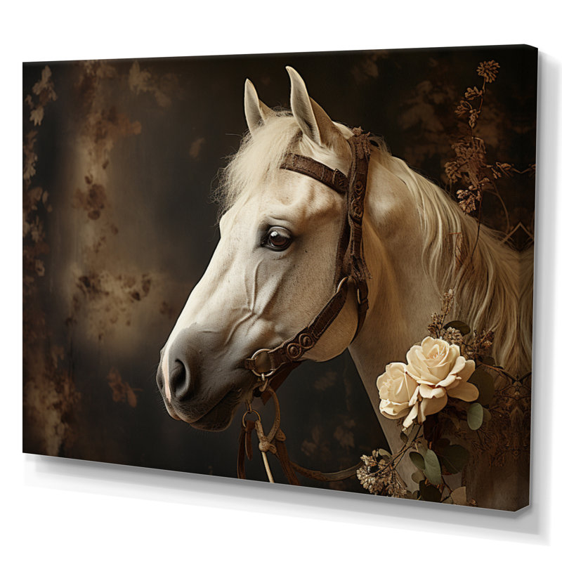 «White Beige Horse Majestic Duality» sur toile, H 12 po x l 20 po x P 1 po, Toile tendue