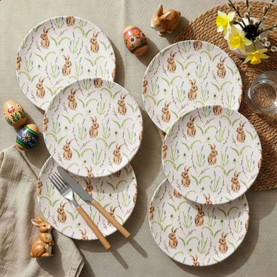 Ensemble de 6 assiettes élégantes de Pâques, 100% céramique, 10,0 x 10,0 x 1,0 po | Va au lave-vaisselle et au micro-ondes | Parfait pour les rassemblements des Fêtes et les fêtes, conception durable et élégante pour chaque table
