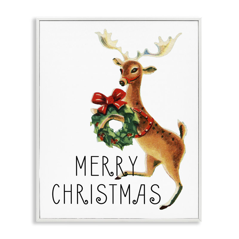 «Merry Christmas Reindeer», art de la giclée encadrée par Kim Allen, Giclée encadrée blanc bord de mer, H 30 po x l 24 po