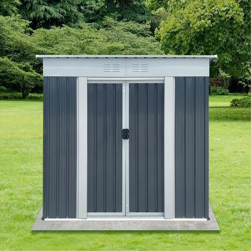 Remise de rangement extérieure 6 pi x 4 pi Toit gris, Gris, H 72,5 po x l 45,7 po x P 74,7 po