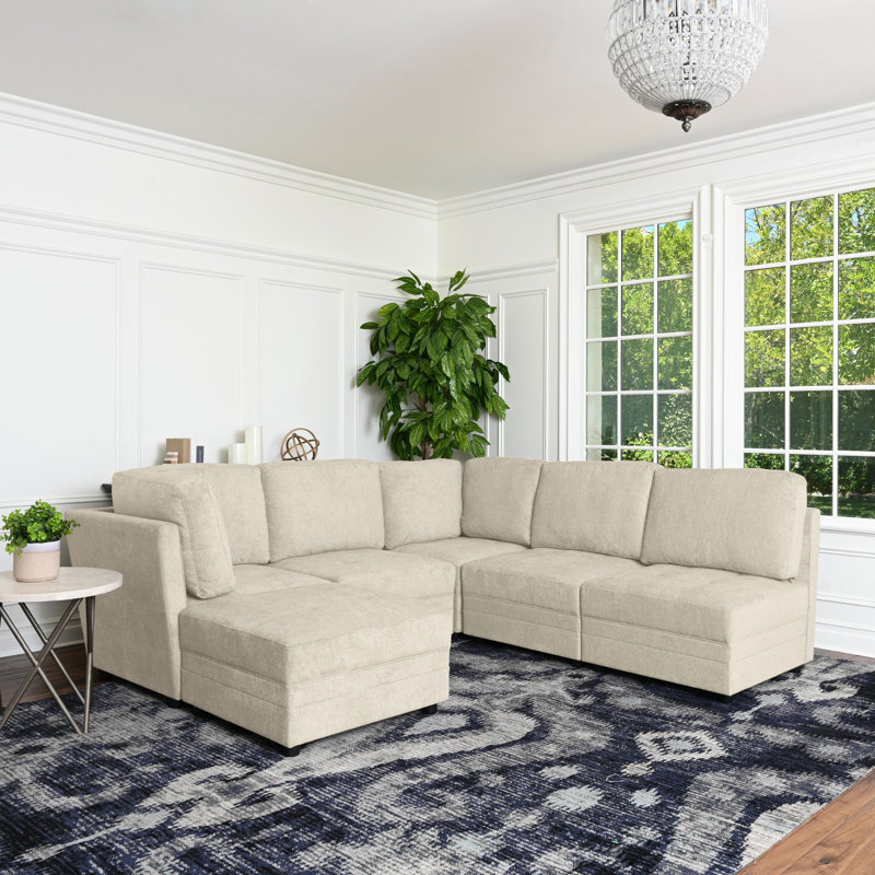 Brentwood Upholstered U-Shaped Sectional Reversible, Cream