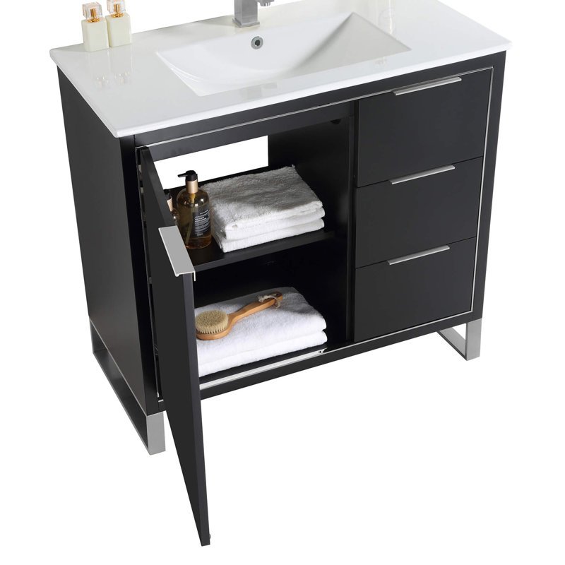 Ensemble de meuble-lavabo simple 36 po, Noir mat, Chrome