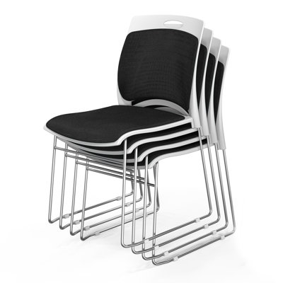 4-Piece Black Stackable Stool With Seat Cushion
