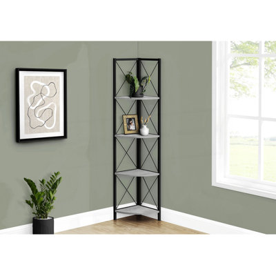 Bookcase, Bookshelf,Etagere, Corner, 4 Tier, 60"H, Office, Bedroom, Laminate, Metal, Contemporary, Modern