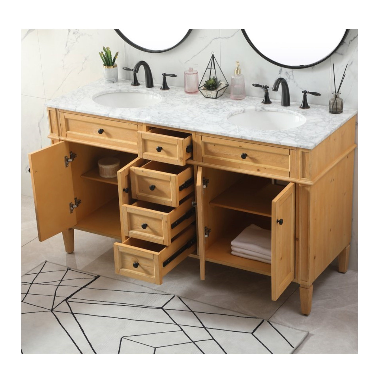 Rivers 60" Double Bathroom Vanity Set, Natural Wood
