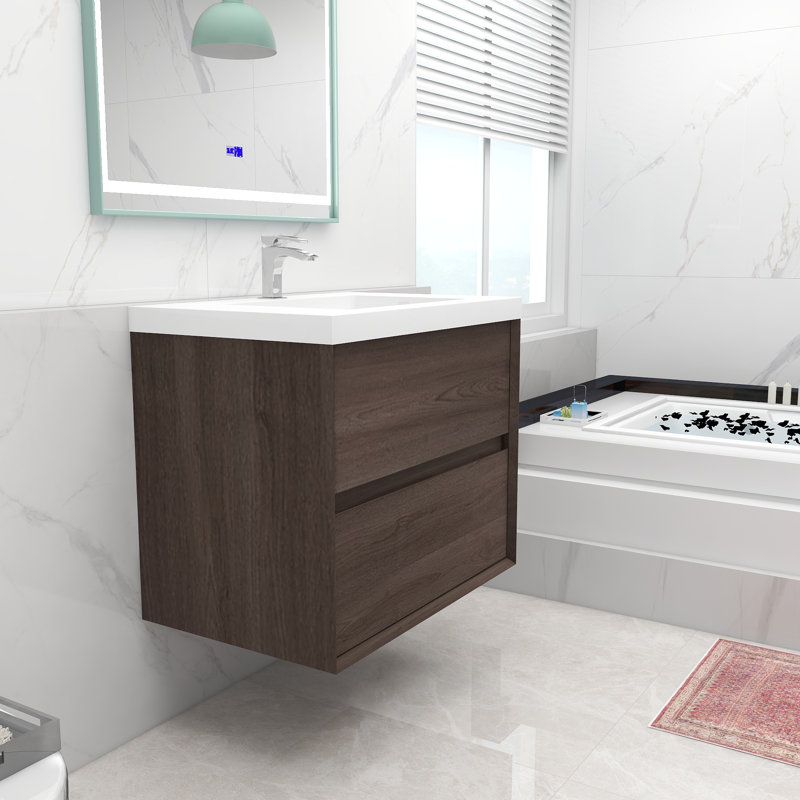 Ensemble de meuble-lavabo mural simple 30 po Korynn, Chêne rouge