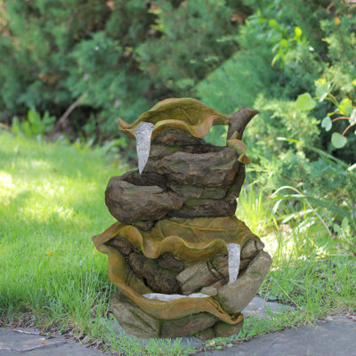 26.5" Brown and Green Mossy Leaves 5-Tier Outdoor Patio Garden Water Fountain