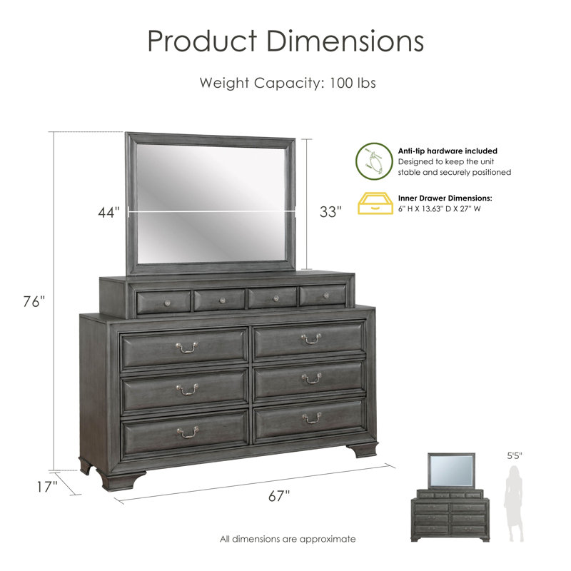 Goldene 66.5'' W 10 - Drawer Dresser, Gray