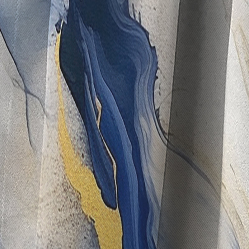 Dark Blue And Gold Strokes IX - Fractals Curtain - Blackout Abstract Curtain - 1 Panels, 52" W x 90" L