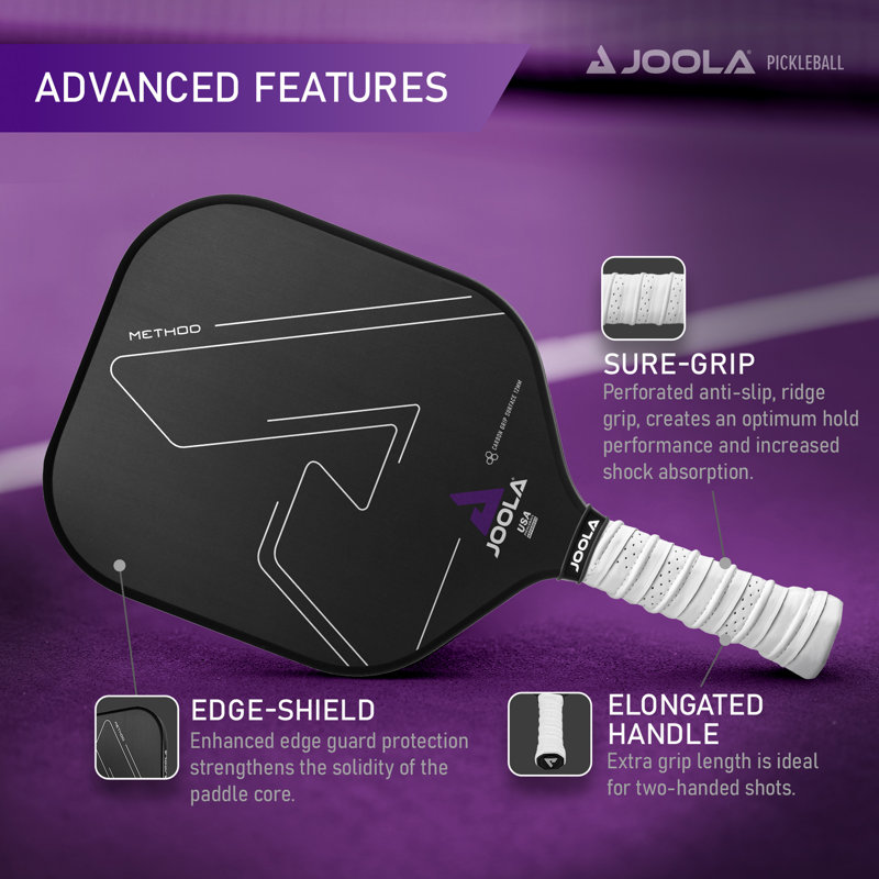 Palette de pickleball Joola Method avec technologie de surface en carbone lisse ou texturée pour une rotation et un contrôle maximaux