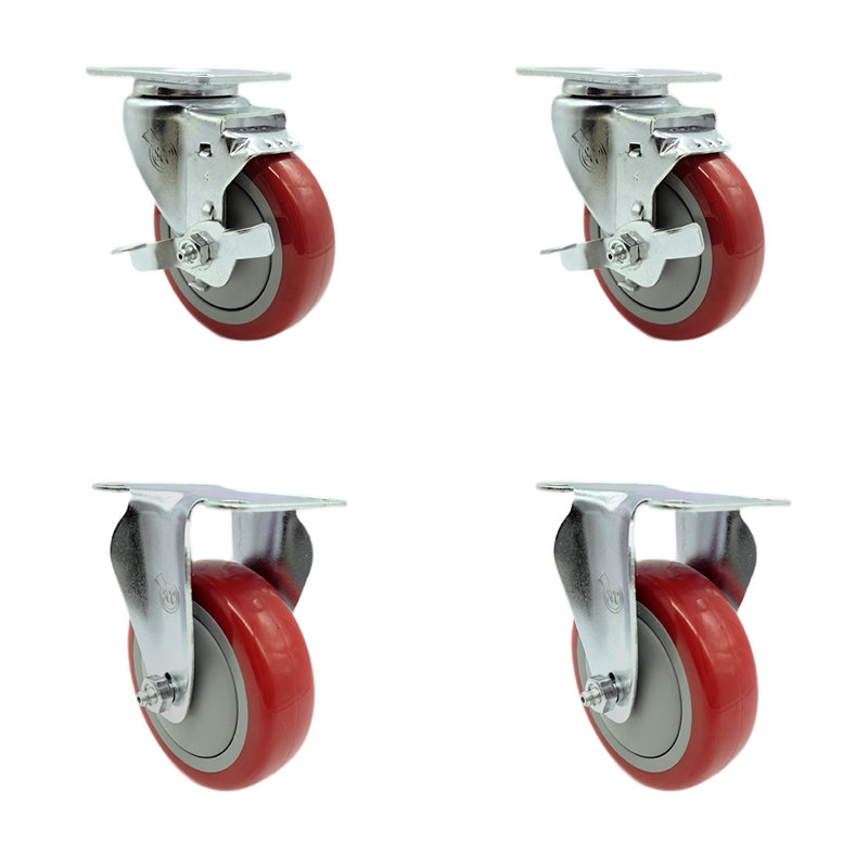 Ensemble de 4 roulettes en polyuréthane, Rouge