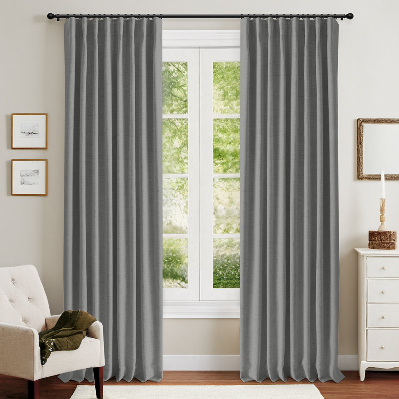 100% Blackout Curtains Linen Textured Solid Thermal Insulated Curtains & Drapes For Living Room Bedroom (50" Wide, Set Of 2)