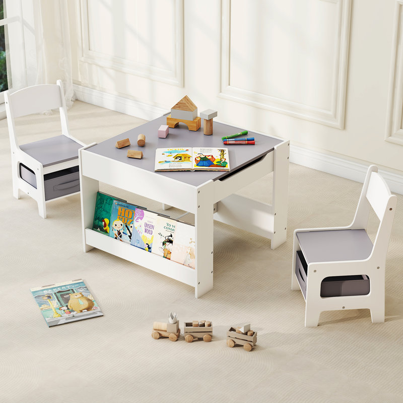 Kids Table and Chair Set, Gray/White