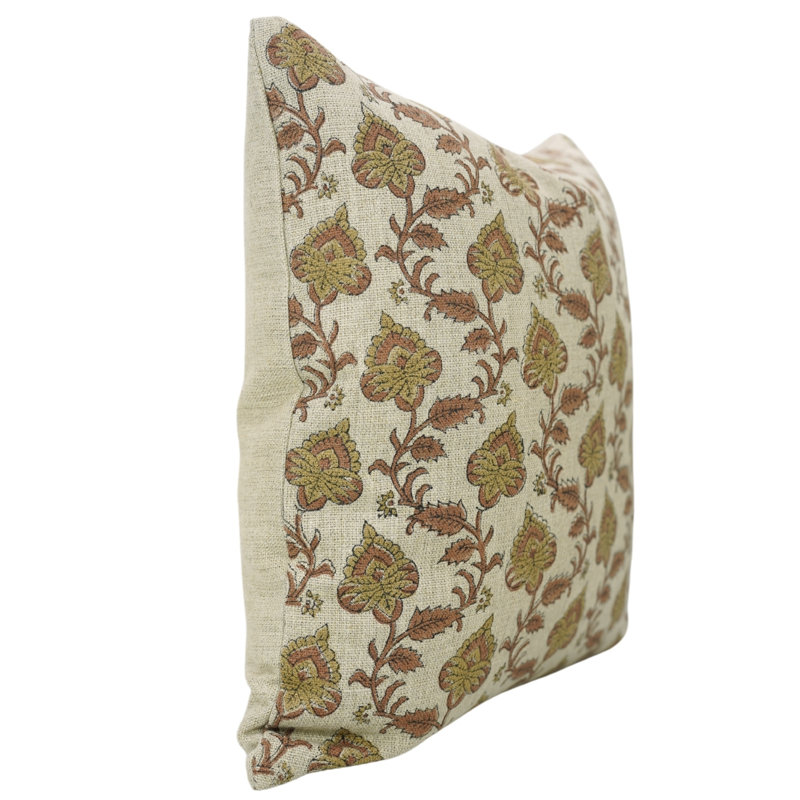 Housses de coussin à motif de bloc Fab Fabine, lin floral, (Madhubala, rouille), H 14 po x l 20 po, Forme rectangulaire