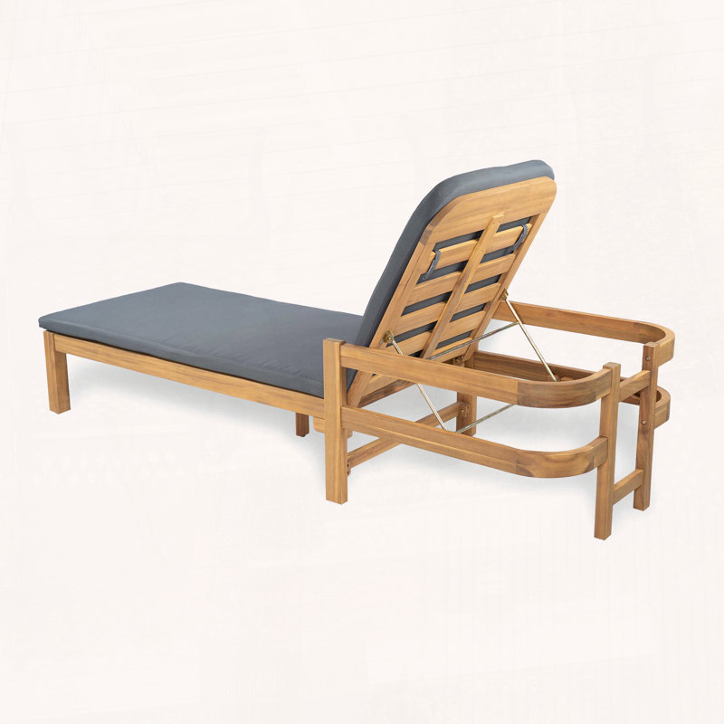Chaise longue d'extérieur en acacia, fauteuil inclinable réglable avec coussin résistant aux intempéries