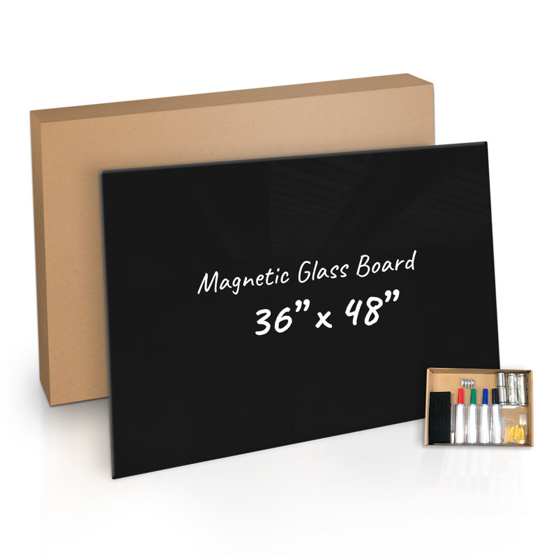Bojorquez Wall Mounted Magnetic Glass Board, Black, 36" x 48"