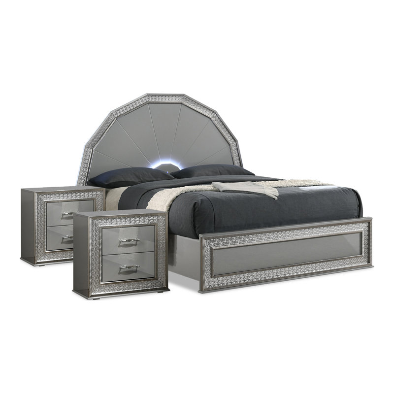 Ensemble de chambre à coucher 6 pièces Lanier, 3 Pcs: Bed, 2 Nightstands
