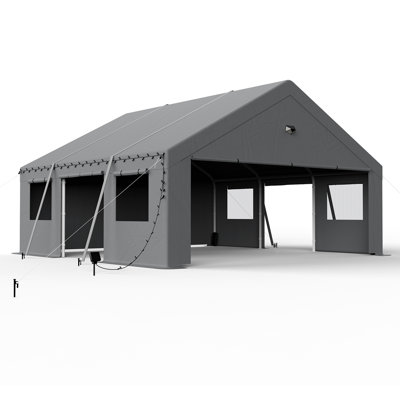 20 Ft. W x 20 Ft. D Galvanized Steel Frame Outdoor Heavy Duty Garage With Breathable Windows And Side Door - Gray