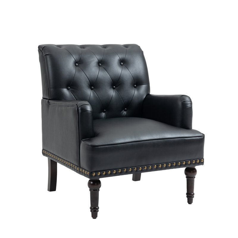 Arian 71 Cm Wide Tufted Club Chair, Black Faux Leather