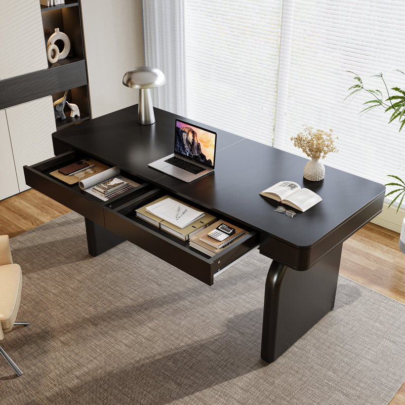 Bureau blanc 63 po avec tiroirs, bureau moderne et élégant, Noir