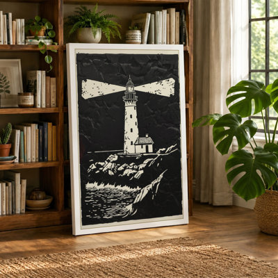 Lighthouse at Night Coastal - Wrapped Canvas