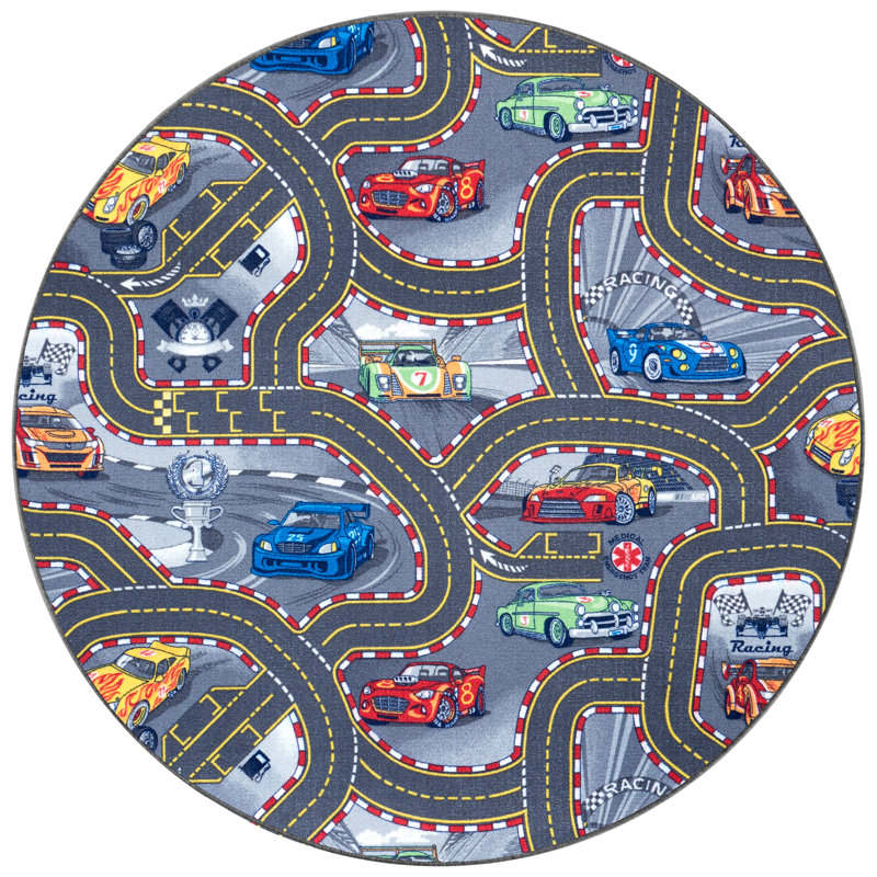 Race Track Tufted Grey/Blue Indoor Rug, Round 133cm