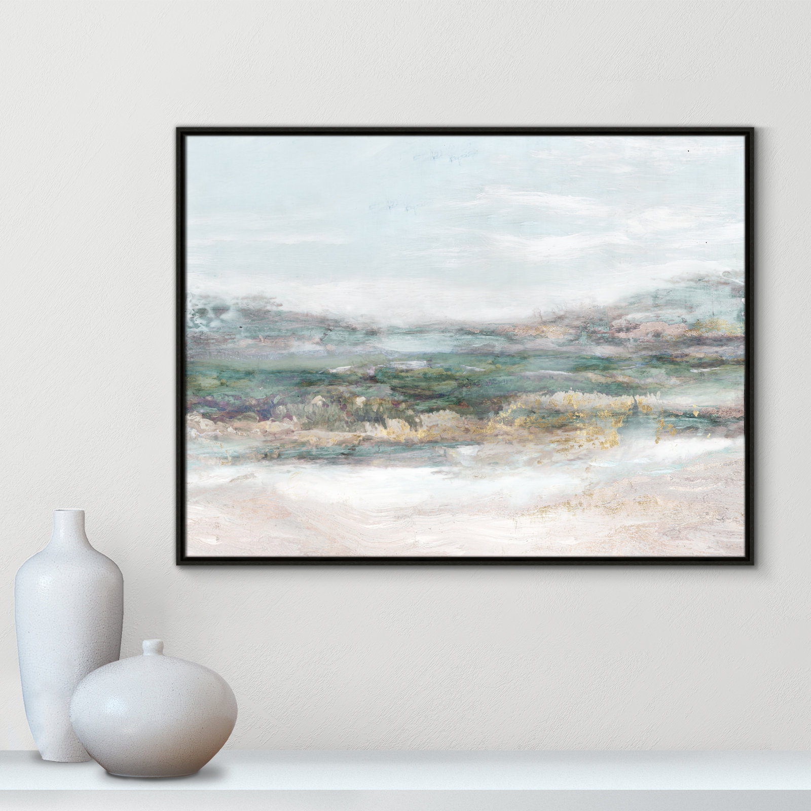 Lori "Dazzling" Painting by Matina Theodosiou, No Mat, Espresso Framed Canvas, 31.5" H x 41.5" W x 2" D