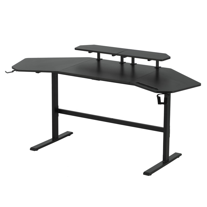 Inbox Zero TS911D Gaming Desk with Shelves & Accessory Holder, Black