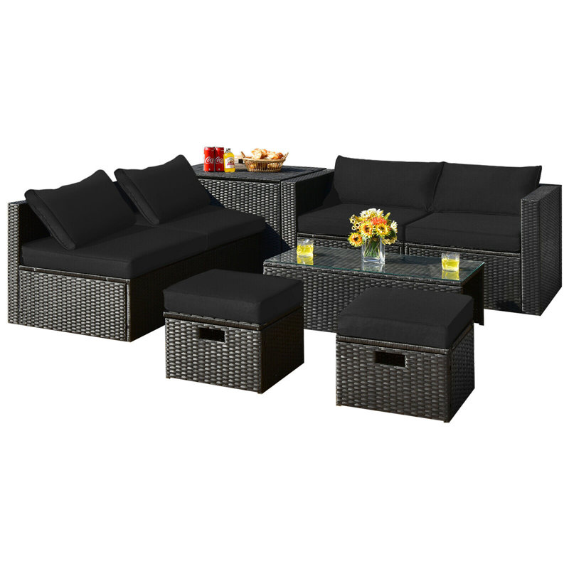 Ensemble de conversation avec canapé et coussins 8 pièces Aleshka, Noir, Noir