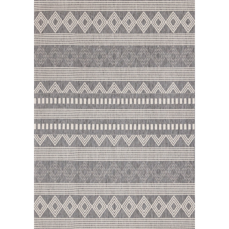 Rahman Collection Grey White Indoor/Outdoor Area Rug, Rectangle 6'7" x 9'6"