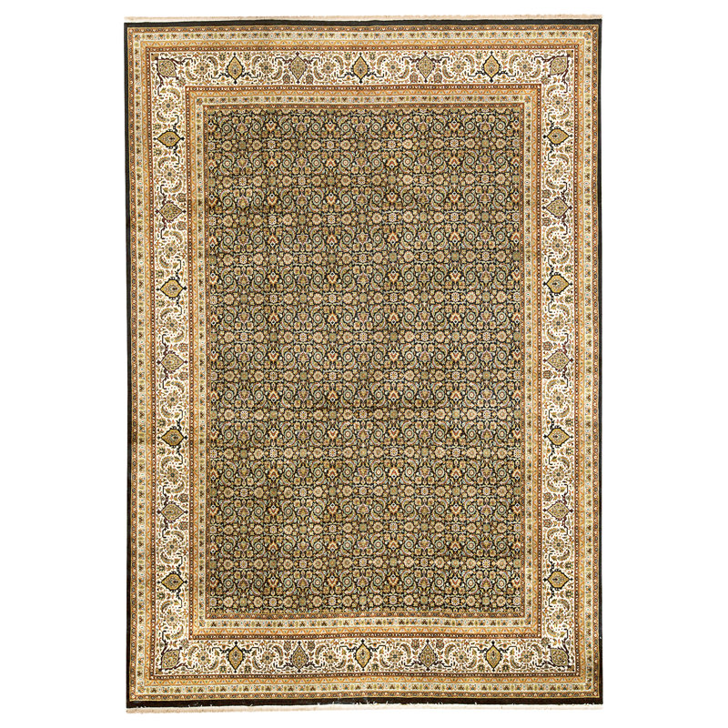 Tapis noir et ivoire de haute qualité noué à la main