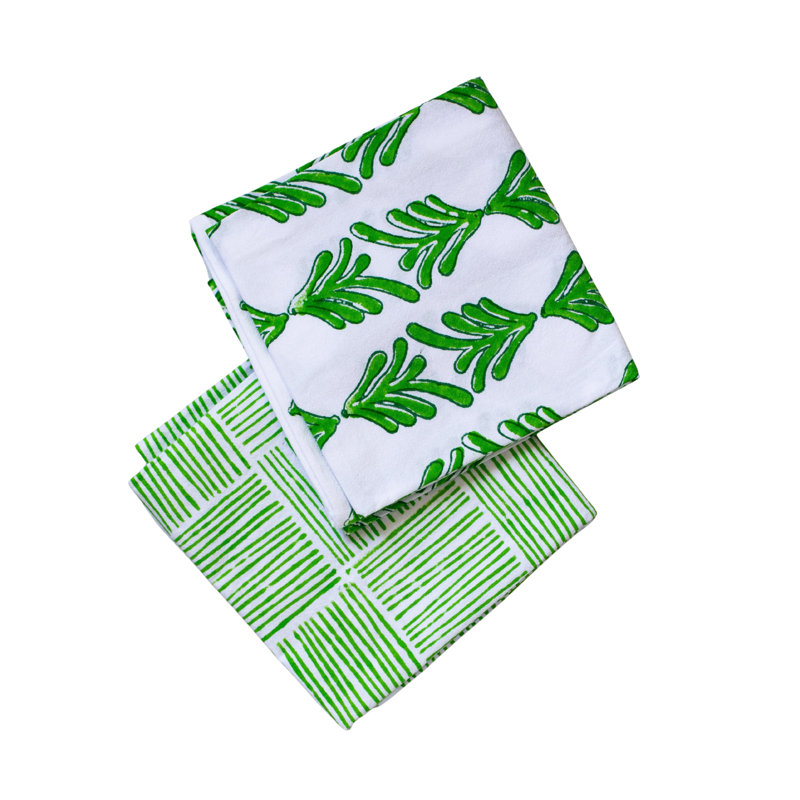 S/2 Tea Towel Set - Palmetto & Stripe, Green