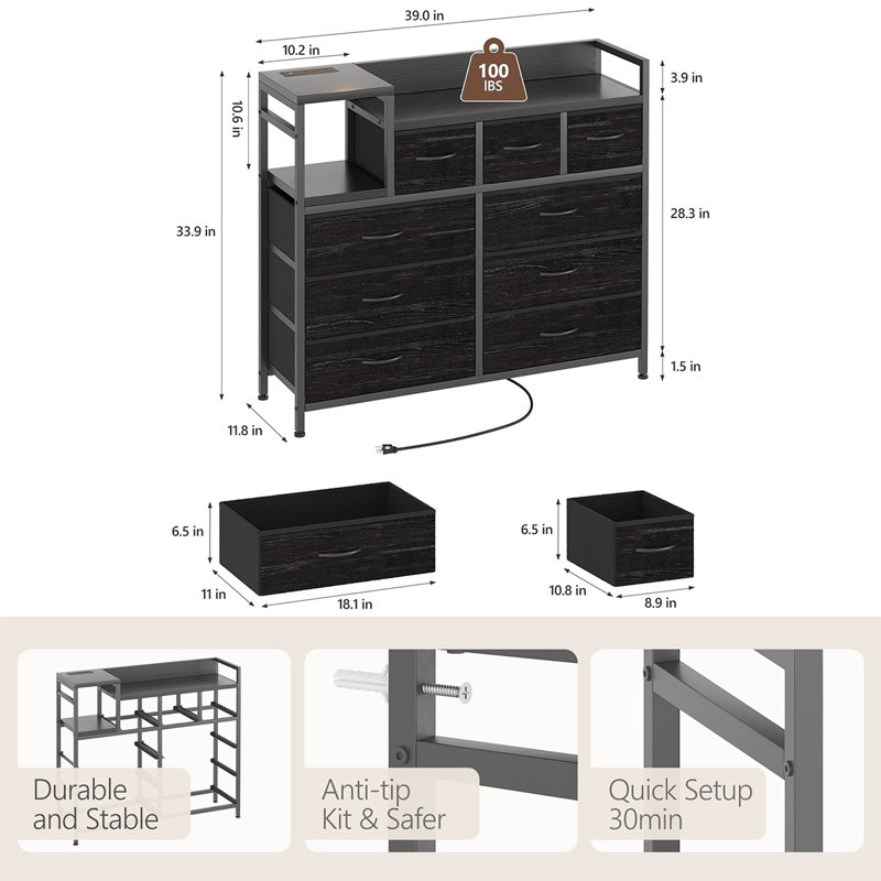 Mountview 12'' W 9 - Drawer Dresser, Black