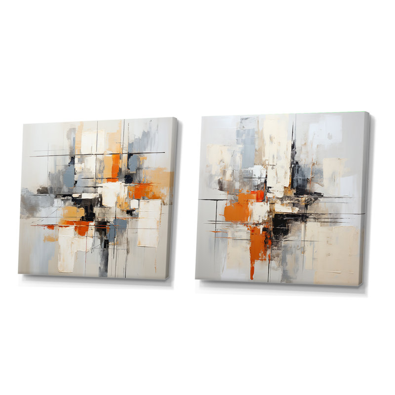 Beige et jaune Modern Scandinavian Dreams Art - Ensemble de 2 collages modernes scandinaves carrés, Toile tendue