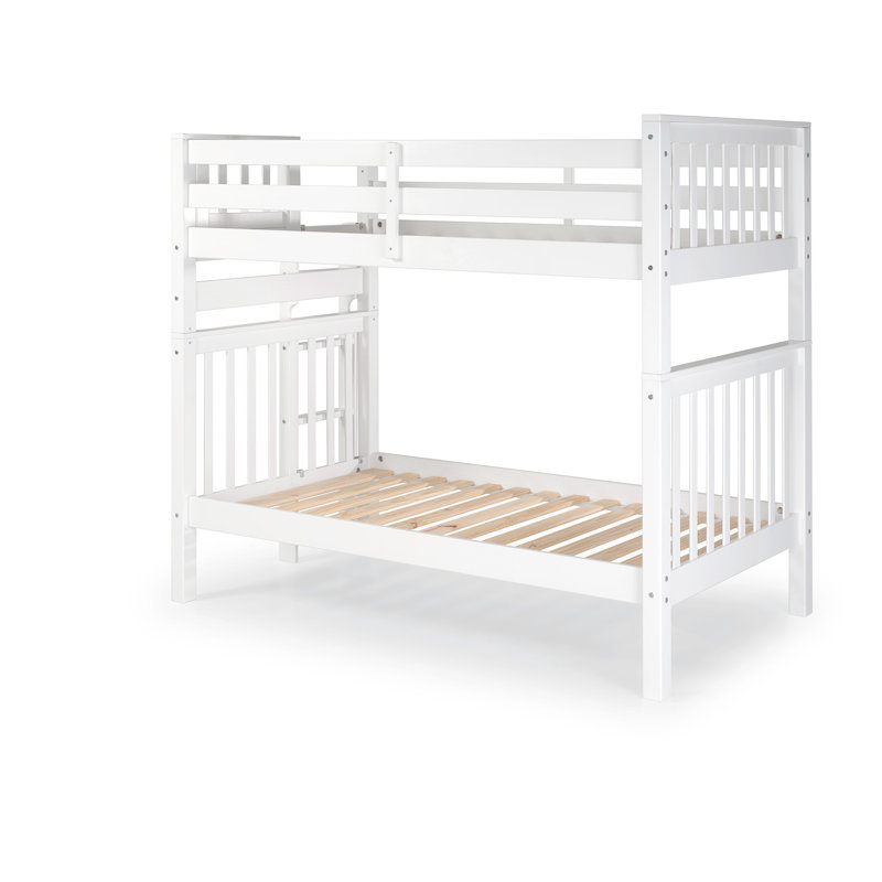Treva Tall Solid Wood Standard Bunk Beds Twin over Twin, 4 Step Ladder, White, White, Twin over Twin
