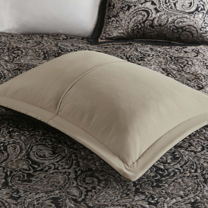 5 Piece Jacquard Bedspread Set With Throw Pillows, Queen Bedspread + 2 Standard Pillow Shams, Black
