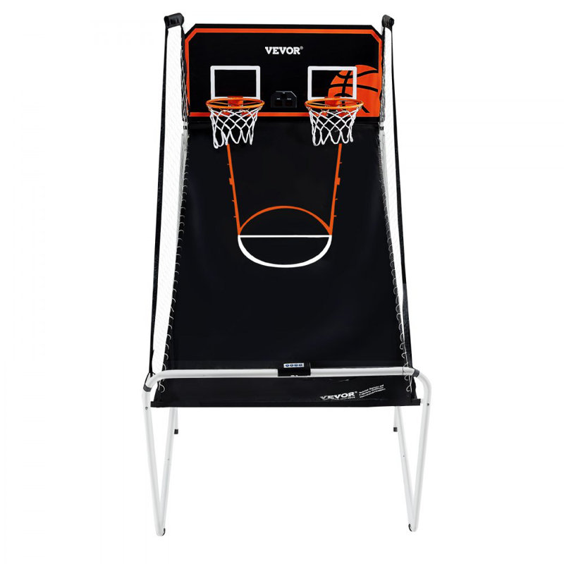 Jeu d'arcade de basketball pliable, jeu de basketball intérieur à 2 joueurs, sport à deux coups avec 4 balles, 8 modes de jeu, tableau de pointage électronique et pompe de gonflage, pour enfants, adultes (noir et blanc)